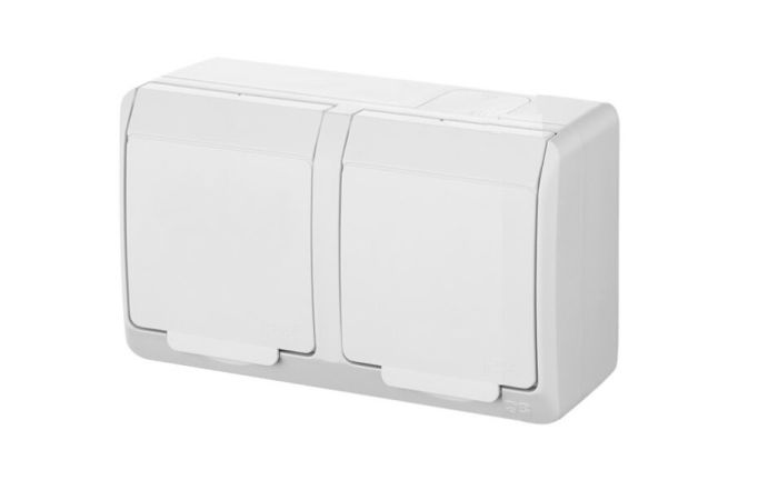 Gniazdo hermetyczne natynkowe podwójne z uziemieniem 2x2P+Z IP44, białe, Hermes | 0322-02 Elektro-Plast Nasielsk