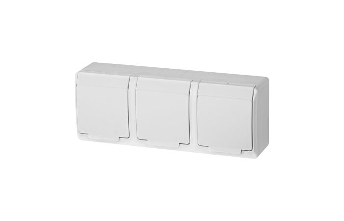 Gniazdo hermetyczne natynkowe potrójne z uziemieniem 3x2P+Z IP44, białe, Hermes | 0323-02 Elektro-Plast Nasielsk