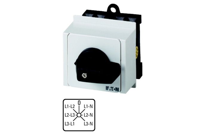 Łącznik krzywkowy 3P+N, 20A, 6,5kW,3xL-L i 3xL-N, pokrętło czarne, do zabudowy modułowej, T0-3-8007/IVS P/T | 12759 Eaton