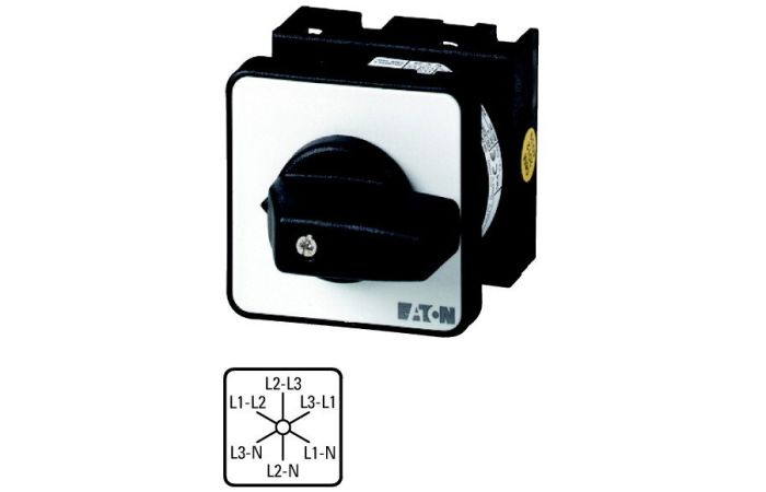 Łącznik krzywkowy 3P+N, 20A, 6,5kW, faza/faza-faza, pokrętło czarne, natablicowy, T0-3-15924/E P/T | 19878 Eaton