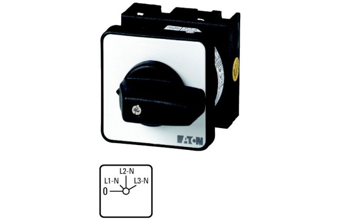 Łącznik krzywkowy 3P+N, 20A, 6,5kW, 0-faz/N, pokrętło czarne, natablicowy, T0-2-15921/E P/T | 67337 Eaton