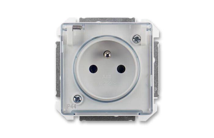 Gniazdo pojedyncze p/t IP44, z/u i klapką przezroczystą, śnieżnobiałe, Swing, 5518G-A02989 B1 | 2CHG182989A4520 ABB