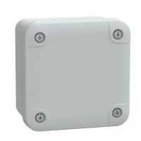 Puszka ABS IP66 IK07 wew 80x80x47 (WxSxG) zew 89x89x54 nieprzezroczysta pokrywa niska RAL7035 | NSYTBS885 Schneider Electric