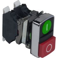 Zielony kryty/czerwony wystający podświetl. przycisk dwuklawiszowy Fi 22 1no+1nc Harmony Push-in XB | XB4BL734155 Schneider Electric