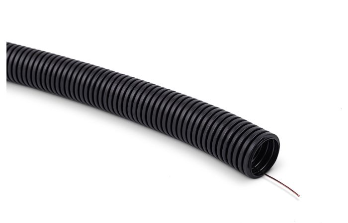 Rura giętka karbowana odporna na prom. UV z pilotem PVC RKSSUVP 20/16 750N samogasnąc,UV czarna(50m) | 12468 TT Plast