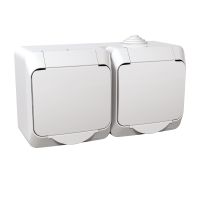 Gniazdo hermetyczne natynkowe podwójne z uziemieniem z klapką i przesłonami 16A IP44 białe, Cedar Plus | WDE000522 Schneider Electric