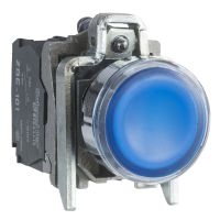 Przycisk płaski niebieski żarówka BA9s 110-120V transformator metalowy 1NO + 1NC Harmony XB4 | XB4BW36G5 Schneider Electric