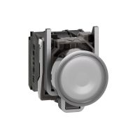 Przycisk płaski biały żarówka BA9s 110-120V transformator metalowy 1NO + 1NC Harmony XB4 | XB4BW31G5 Schneider Electric