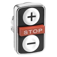 Przycisk potrójny biały/STOP/biały samopowrotny bez podśw. metalowy + / STOP / - Harmony XB4 | ZB4BA71115 Schneider Electric