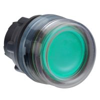 Główka przycisku płaskiego LED z samopowrotem okapturzona zielona plastikowa Harmony XB5 | ZB5AW533 Schneider Electric