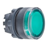 Główka przycisku płaskiego z samopowrotem, żarówka BA9s, zielona plastikowa Harmony XB5 | ZB5AW33 Schneider Electric