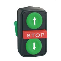 Napęd przycisk trójklawiszowy czerwony("STOP") zielony("^") zielony("dół") plastik Harmony XB5 | ZB5AA73134 Schneider Electric