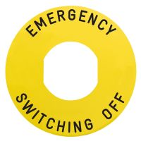 Etykieta Fi-60mm EMERGENCY SWITCHING OFF, okrągła żółta, Harmony XB4 | ZBY9360 Schneider Electric