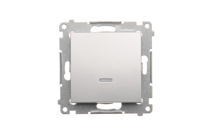 Łącznik jednobiegunowy z podświetleniem LED, 10AX, szybkozłącza, srebrny mat DW1L.01/43 Simon 54 | DW1L.01/43 Kontakt Simon
