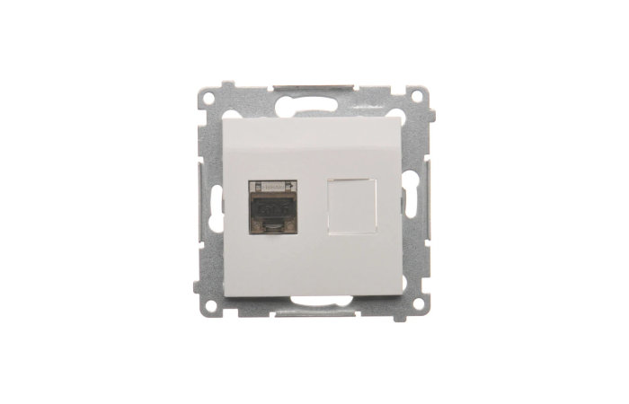 Gniazdo komputerowe pojedyncze RJ45 kat. 6 ekr. z osłoną przeciwkurzową, biały D61E.01/11 Simon 54 | D61E.01/11 Kontakt Simon