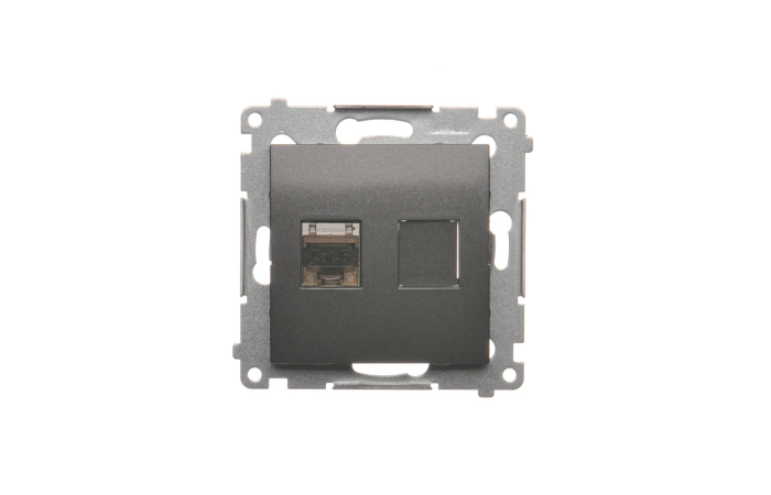 Gniazdo komputerowe pojedyncze RJ45 kat 6 ekr. z osłoną przeciwkurzową antracyt D61E.01/48 Simon 54 | D61E.01/48 Kontakt Simon