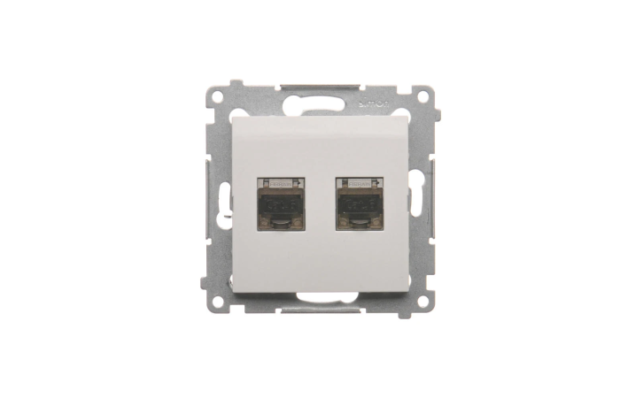Gniazdo komputerowe podw&oacute;jne RJ45 kat. 6, ekr. z osłoną przeciwkurzową, biały D62E.01/11 Simon 54 | D62E.01/11 Kontakt Simon