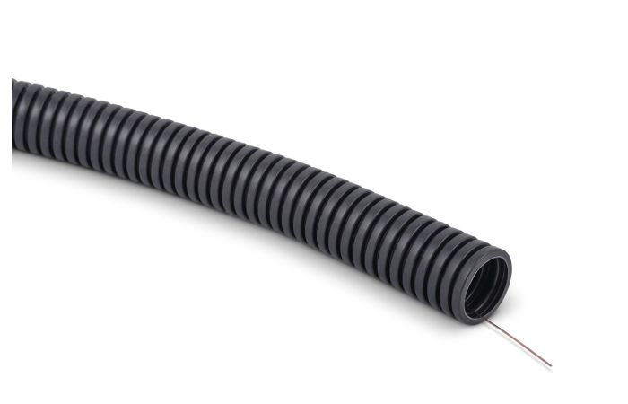 Rura giętka karbowana z pilotem PVC RKLSP 16/12 320N samogasnąca, szara (50m) | 10275 TT Plast