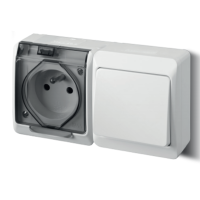 Gniazdo n/t pojedyncze 2P+Z + łącznik n/t świecznikowy IP44, dymne+białe, Hermes | 0327-13 Elektro-Plast Nasielsk