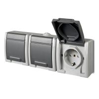 Gniazdo n/t potrójne 3x2P+Z Shuko H IP55, szare 7035/7043, Aquant | 1246-10 Elektro-Plast Nasielsk