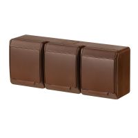 Gniazdo n/t potrójne 3x2P+Z Schuko IP44, brązowe, Hermes | 0326-06 Elektro-Plast Nasielsk