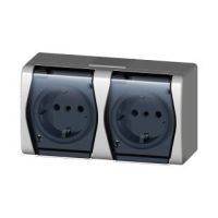 Gniazdo n/t podwójne 2x2P+Z Schuko, IP44, biało-dymne, Hermes 2 | 1025-01 Elektro-Plast Nasielsk