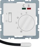 Regulator temperatury podłogowej zestyk zwierny, el.centralny, łącznik, 2 diody LED, biały, aksamit | 20346089 Hager