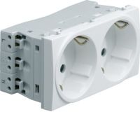 Gniazdo przelotowe Schuko 2x(2P+Z), samozaciski, zab.dotyk. 4 moduły, biały, 16A/250V, Systo | WS172 Hager