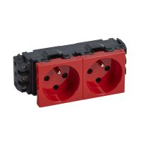 Gniazdo podwójne z/u z blokadą 16A, do kanałów DLP, zaciski śrubowe, czerwone, Mosaic | 077342 Legrand