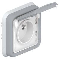 Gniazdo pojedyncze z/u z klapką 16A IP55 szare komplet p/t, Plexo | 069831 Legrand