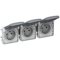 Gniazdo potrójne z/u poziome 16A IP55 szare, Plexo | 069564 Legrand