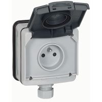Gniazdo z/u z klapką 16A 250VAC n/t IP66 szary Plexo | 090466 Legrand