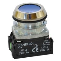 Przycisk sterowniczy kryty NEF30-K2X, pod otwór Fi-30mm, styki 2NO, niebieski | W0-NEF30-K 2X N Promet