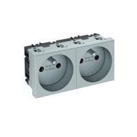 Gniazdo podwójne 0st, z bolcem uziemiającym 250V, 10/16A, PC, aluminium lakierowane STD-F0 AL2 | 6120182 Obo Bettermann