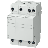 Podstawa bezpiecznikowa do wkładek cylindrycznych 8x32mm, 20A, 3-biegunowa, na szynę DIN | 3NW7333 Siemens