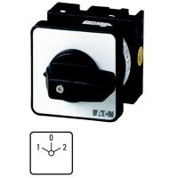 Łącznik krzywkowy 2P, 20A, 6,5kW, 1-0-2, bez samopowrotu, pokrętło czarne, natablicowy, T0-2-8211/E P/T | 022234 Eaton