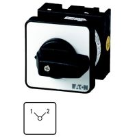 Łącznik krzywkowy 1P, 20A, 6,5kW, 1-2, bez samopowrotu, pokrętło czarne, natablicowy, T0-1-8220/E P/T | 031728 Eaton