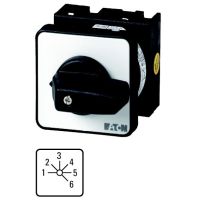Łącznik krzywkowy 1P, 20A, 6,5kW, 1-6, bez samopowrotu, pokrętło czarne, do wbudowania w otworze 22,3mm, T0-3-8233/EZ P/T | 043599 Eaton