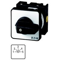 Łącznik krzywkowy 1P, 20A, 6,5kW, 1-5, bez samopowrotu, pokrętło czarne, natablicowy, T0-3-8232/E P/T | 026988 Eaton