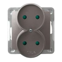 Gniazdo podwójne z przesłonami torów prądowych, moduł bez ramki GP-2YRP/m/23 tytan, Impresja | GP-2YRP/m/23 Ospel