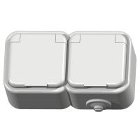 Gniazdo podwójne z/u, pokrywa w kolorze wyrobu 16A, IP44, białe, Delfina | GNH-2DZ/00/w Ospel