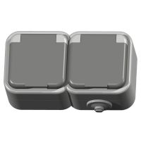 Gniazdo podwójne z/u, pokrywa w kolorze wyrobu 16A, IP44, szare, Delfina | GNH-2DZ/30/w Ospel