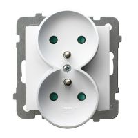 Gniazdo podwójne z/u 16A, zaciski gwintowe, z przesłonami, białe, As | GP-2GRZP/m/00 Ospel