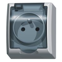 Gniazdo pojedyncze z/u, pokrywa przezroczysta 16A, IP44, zaciski gwintowe, białe, Fala | GNH-1HZ/00/d Ospel