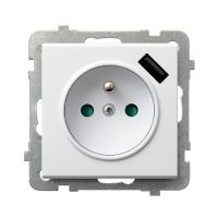 Gniazdo pojedyncze z/u z przesłonami torów prądowych, z ładowarką USB, białe, Sonata | GP-1RZPUSB/m/00 Ospel