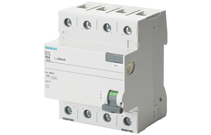 Wyłącznik r&oacute;żnicowoprądowy 3+N typ AC, In: 40 A, 30 mA, Un AC: 400 V | 5SV4344-0 Siemens