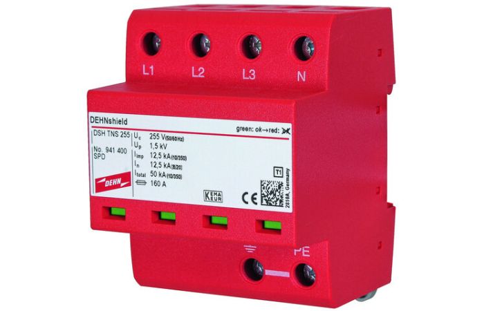 Ogranicznik przepięć B+C Typ 1+2 4P 12,5kA/50kA 1,5kV 230V AC DEHNshield TNS 255  | 941400 Dehn