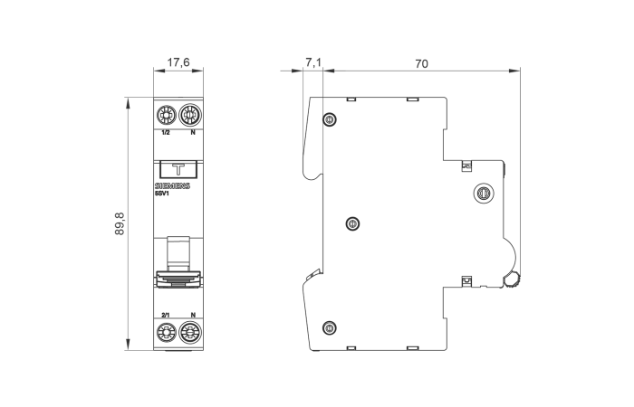 Kompaktowy wyłącznik r&oacute;żnicowo-nadprądowy kombinowany RCBO 1+N w jednym module 6kA typ A 30mA B10 | 5SV1316-6KK10 Siemens