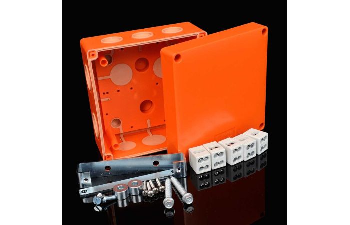 Puszka przeciwpożarowa n/t KSK 125 2PO6 E90, 126x126x74mm, 2x listwa 5P IP66 pomarańczowa (1/33szt) | KSK 125_2PO6 Kopos
