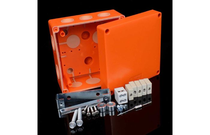 Puszka przeciwpożarowa n/t KSK 125 PO6P E90, 126x126x74mm,&nbsp; listwa 5P IP66 pomarańczowa (1/33szt) | KSK 125_PO6P Kopos